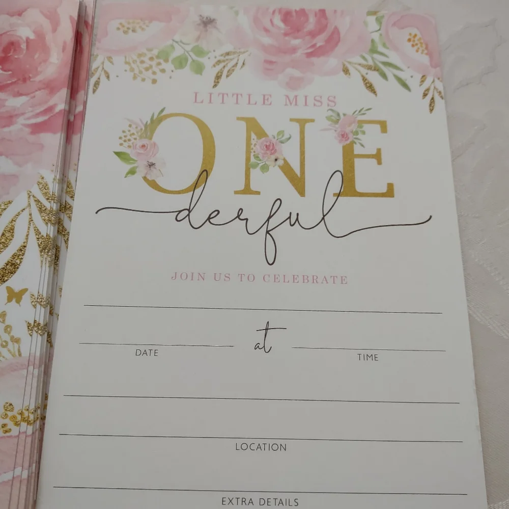 Pink flower roses Join Us To Celebrate Little Miss One 20 invitations